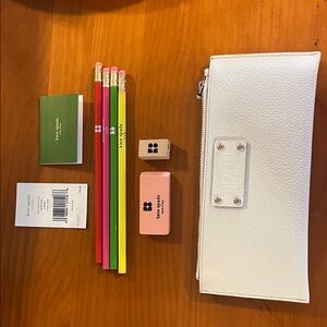 Kate Spade White Pencil Case with Colorful Accessories